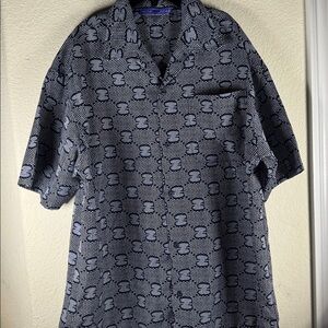 Buda bean Casual Short-Sleeve Button-Down Shirt in Navy Pattern